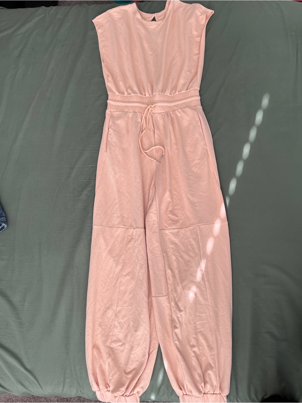 Khaki Sleeveless Jumpsuit with Drawstring Waist Women’s Size S